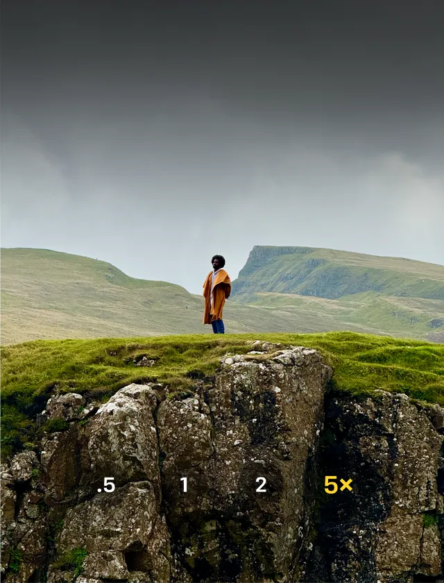 Opcje zoomu, od 0,5 do 5x, przedstawione na ekranie iPhone’a 15 Pro Max