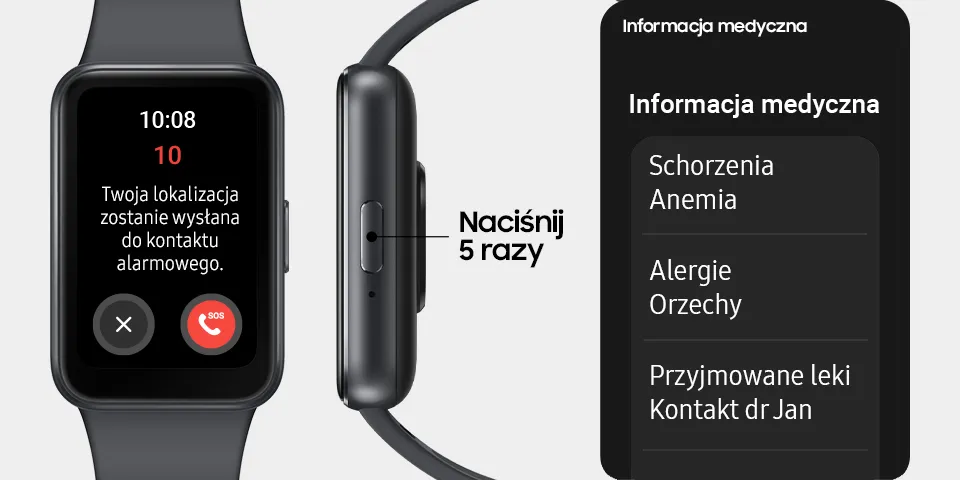 po wykryciu upadku przesyła Twoją lokalizację do zapisanego kontaktu