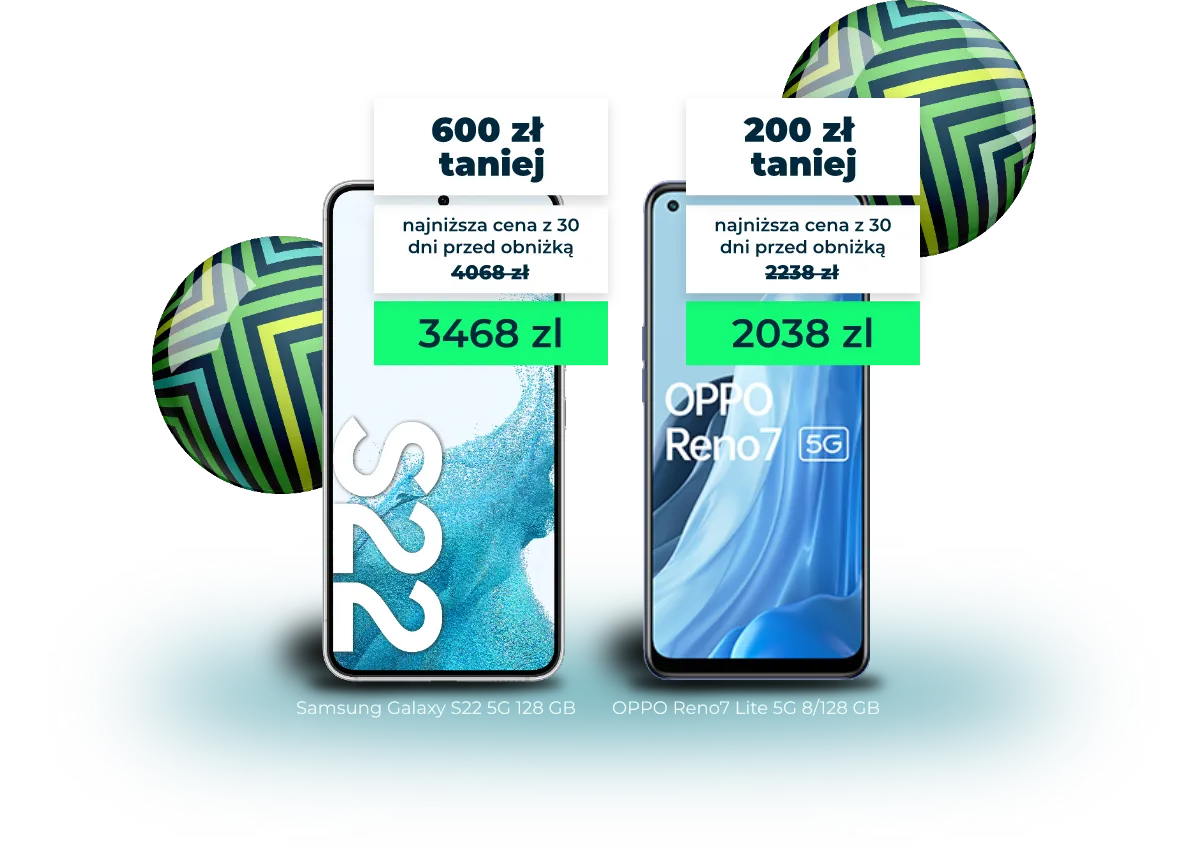 Samsung Galaxy S22 5G 128 GB i OPPO Reno7 Lite 5G 8/128 GB