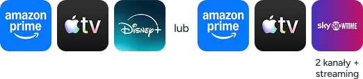 Amazon Prime + Apple TV + Disney+ lub Amazon Prime + Apple TV + SkyShowTime + 2 kanały streamingowe
