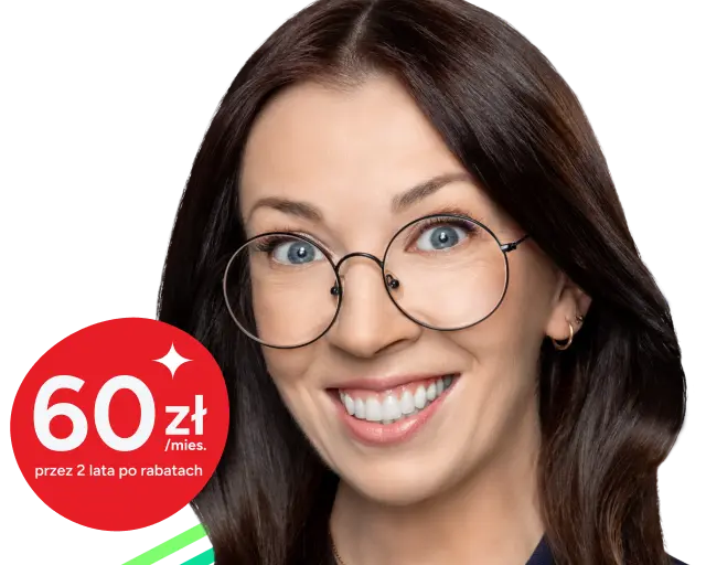 Abonament L z internetem bez limitu w niższej cenie przez 2 lata. Cena po rabatach: 60 zł miesięcznie przez 2 lata. Rabaty po 5 zł za e-fakturę i zgody marketingowe oraz 30 zł za abonament L w cenie abonamentu M. Bez rabatów 100 zł. Od 25. miesiąca 95 zł po rabatach, 105 zł bez rabatów. Po każdych kolejnych 12 miesiącach cena miesięczna wzrasta o 5 zł.