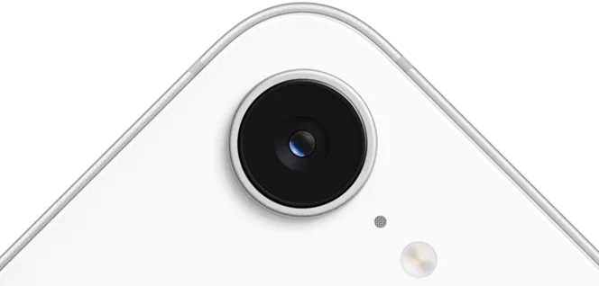 iPhone 17e, częściowo widoczny tył obudowy, kolor biały, aparat Fusion w górnej części urządzenia