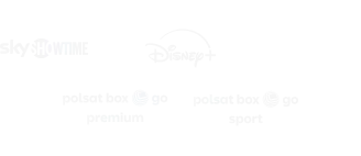 Logotypy platform streamingowych: SkyShowtime, Disney+, HBO Max, PolsatBox GO Premium, PolsatBox GO Sport