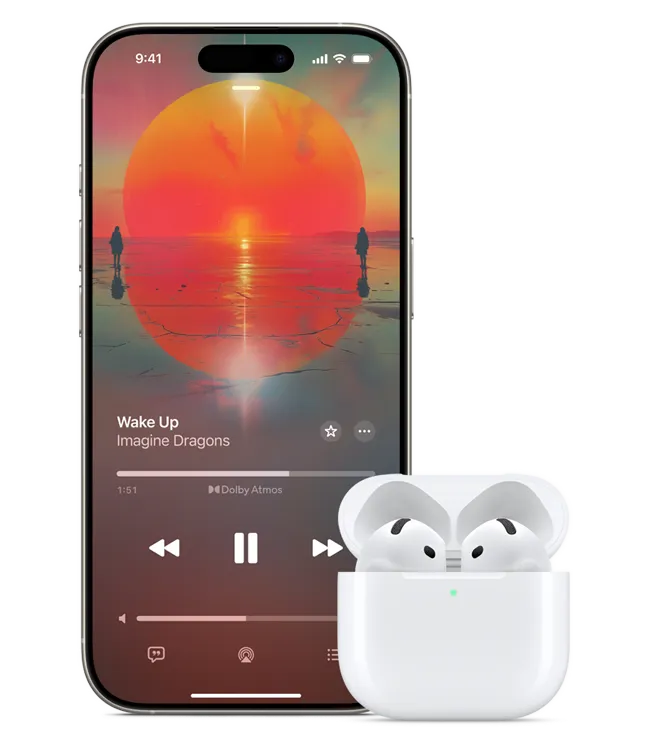 Smartfon Apple i słuchawki Airpods 4