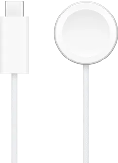 Ładowarka USB‑C obok ładowarki magnetycznej do szybkiego ładowania Apple Watch