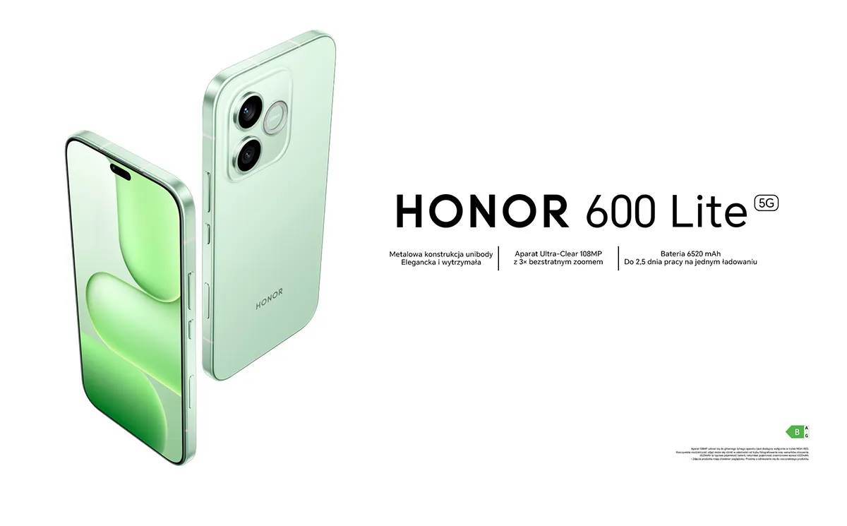 Telefon w kolorze zielonym z napisem HONOR 600 lite