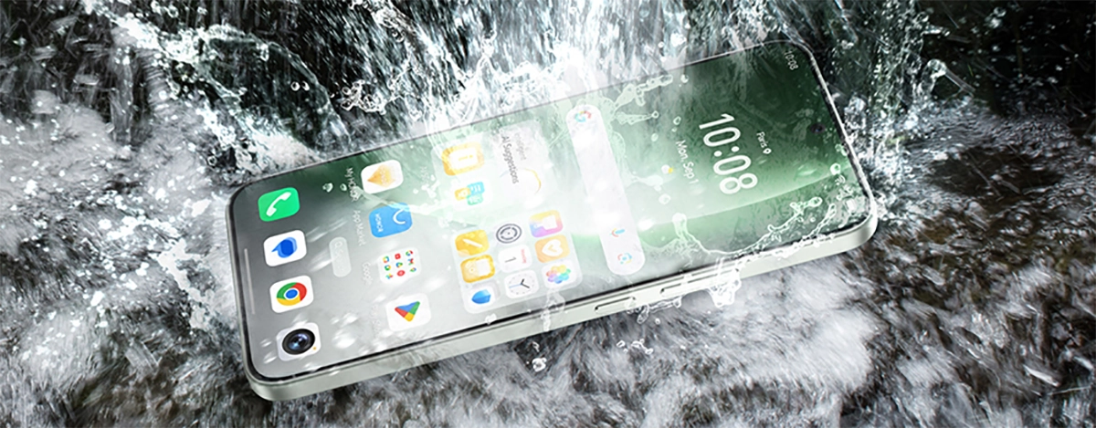 HONOR Magic 8 Lite w kolorze zielonym wpadający do wody