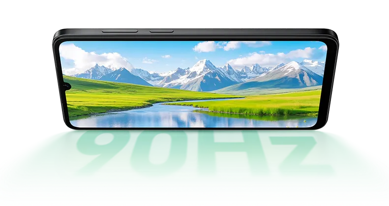 Smartfon z dużym ekranem 6,74 cala prezentujący jasny wyświetlacz z częstotliwością odświeżania 90 Hz