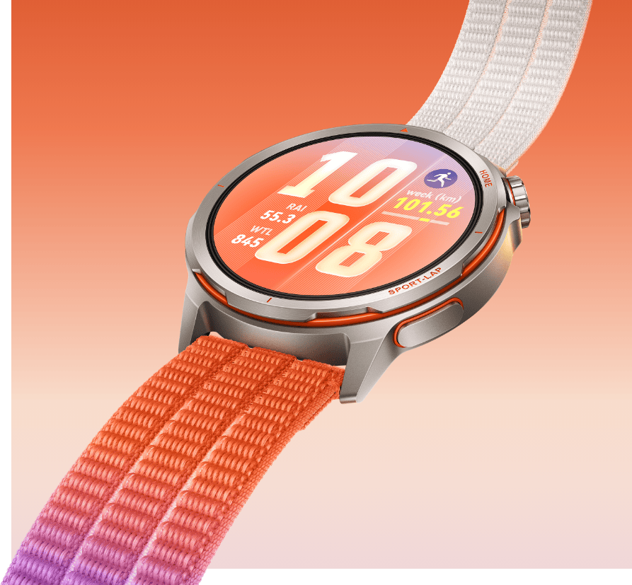 Zegarek HUAWEI Watch Gt Runner 2 z tytanową kopertą i pomarańczowym, tkanym paskiem