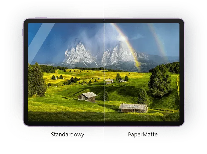 Ekran tabletu z pokazanym porównaniem zwykłego wyświetlacza i wyświetlacza PaperMate