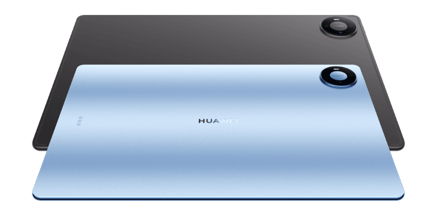 Dwa tablety HUAWEI MatePad Pro Max szary i niebieski od tyłu z widocznymi obiektywami.