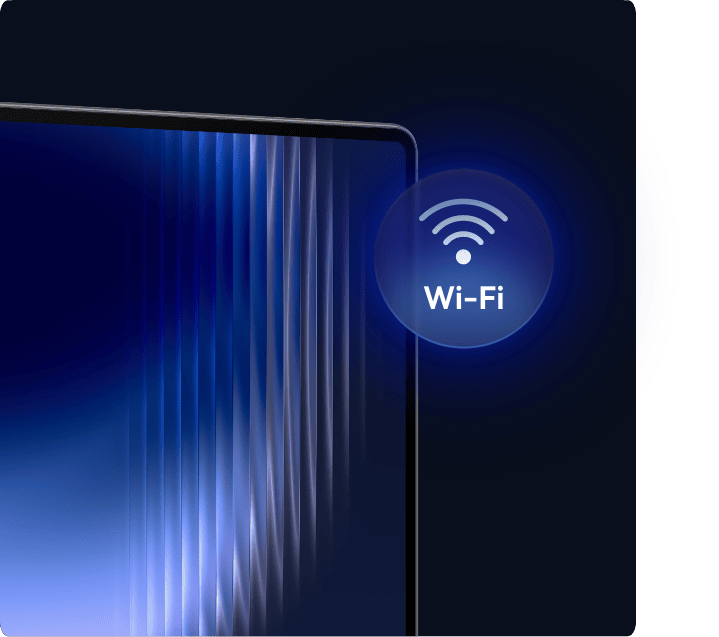Fragment ekranu tabletu HUAWEI MatePad Pro Max wyświetla pionowe, falujące pasy. Obok logo systemu Wi-Fi