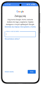 Ekran smartfona wyświetla stronę logowania się do konta „google”