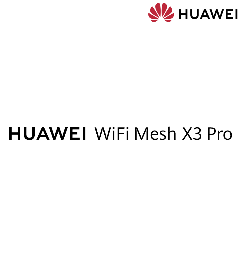 Logo Huawei w górnym prawym rogu i tekst na środku HUAWEI WiFi Mesh X3 Pro