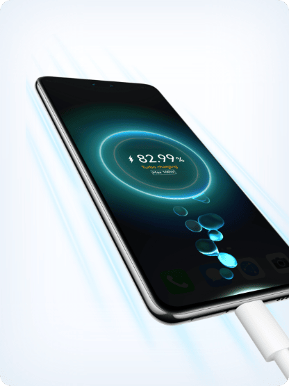 Ekran - podłączonego do przewodu - smartfona Huawei Nova 14 Pro wyświetla obraz bąbelków i bąbla i indeksem 82,99%