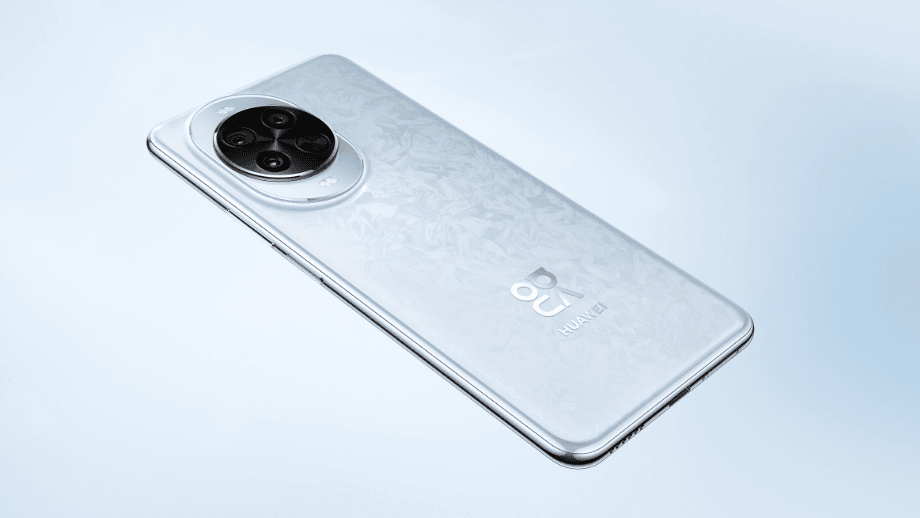 Tylna ściana niebieskiego smartfona Huawei Nova 14 Pro ze wzorem kryształu lodu i wieloobiektywowym aparatem fotograficznym