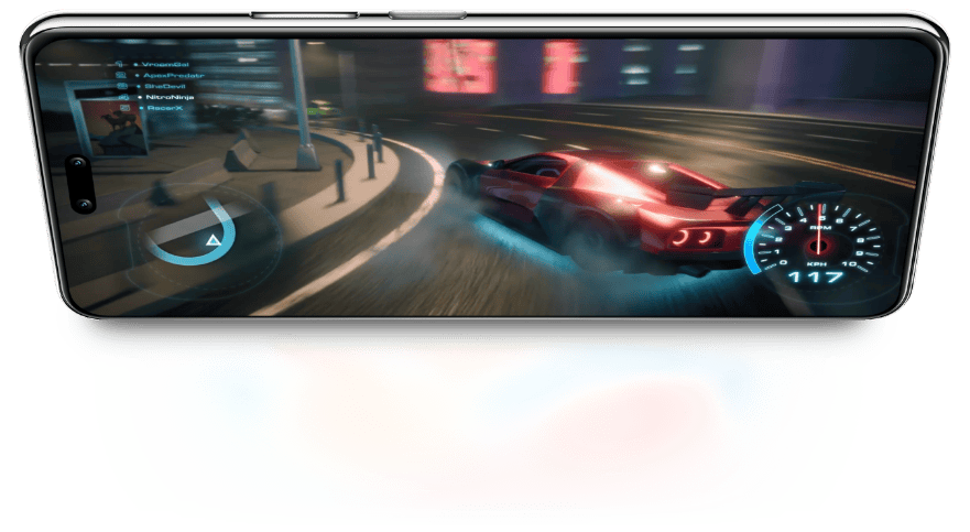 Ekran smartfona Huawei Nova 14 pro wyświetla kadr z gry komputerowej o charakterze motoryzacyjnym