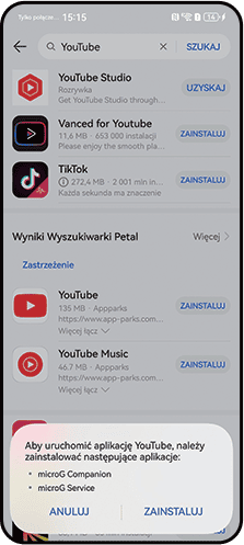 Ekran smartfona wyświetla wyniki wyszukiwania