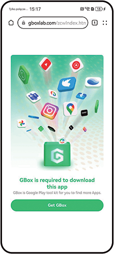 Ekran aplikacji GBox na ekranie smartfona