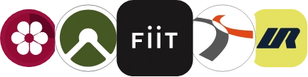 Logotypy aplikacji Life Period-Tracker, Komoot, Fiit, Naviki, Urunn