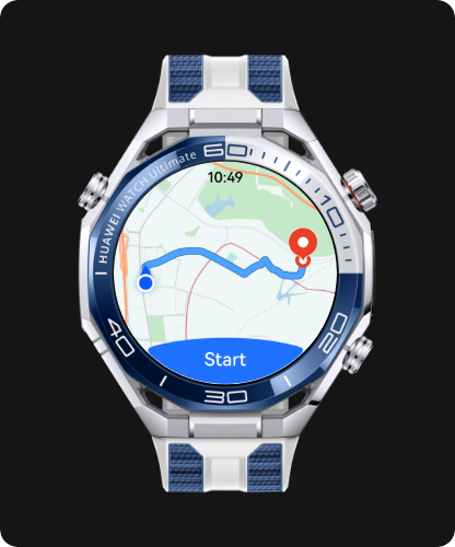 Smartwatch HUAWEI w srebrno-niebieskiej kopercie z ekranem nawigacji mapowe