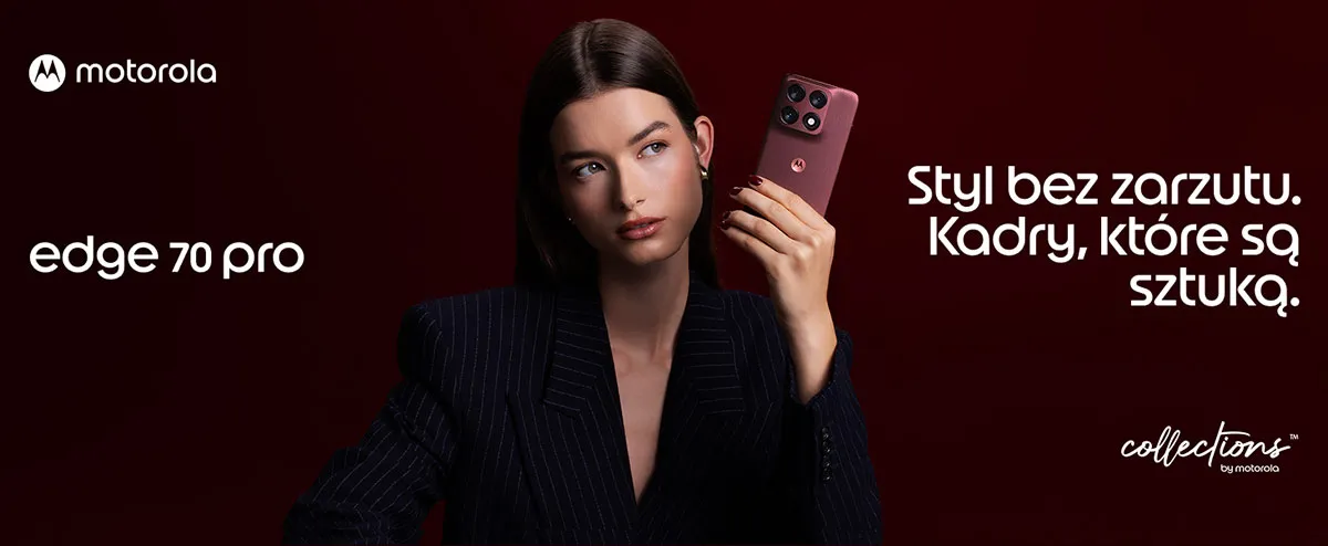 elegancka kobieta trzymająca telefon, napis: motorola edge 70 pro