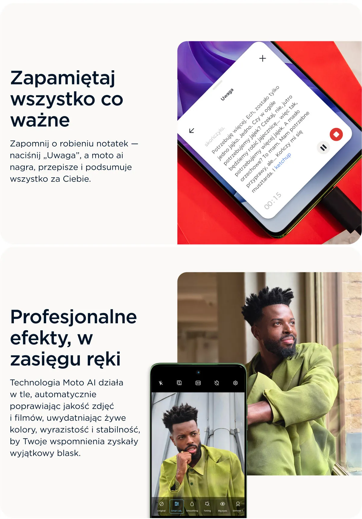 Nagrywanie i przepisywanie notatek. Profesjonalne efekty  moto ai poprawi Twoje zdjęcia i filmy