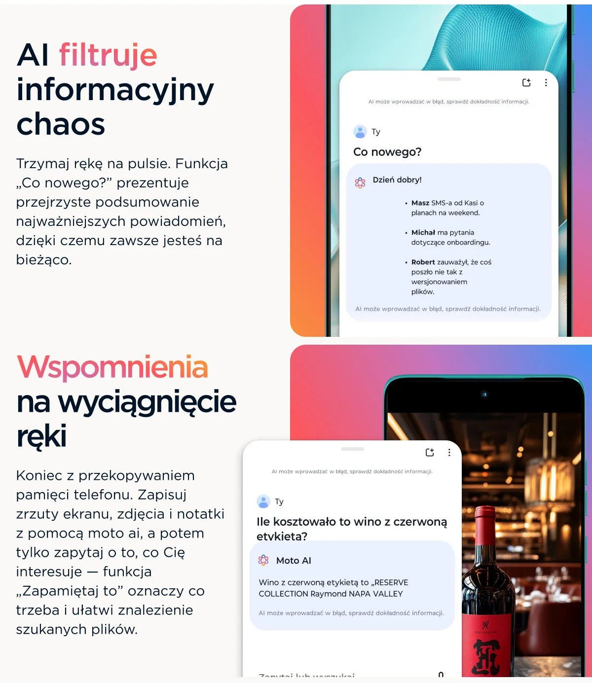 Funkcje Odbicie obrazu telefonu oraz Next Move