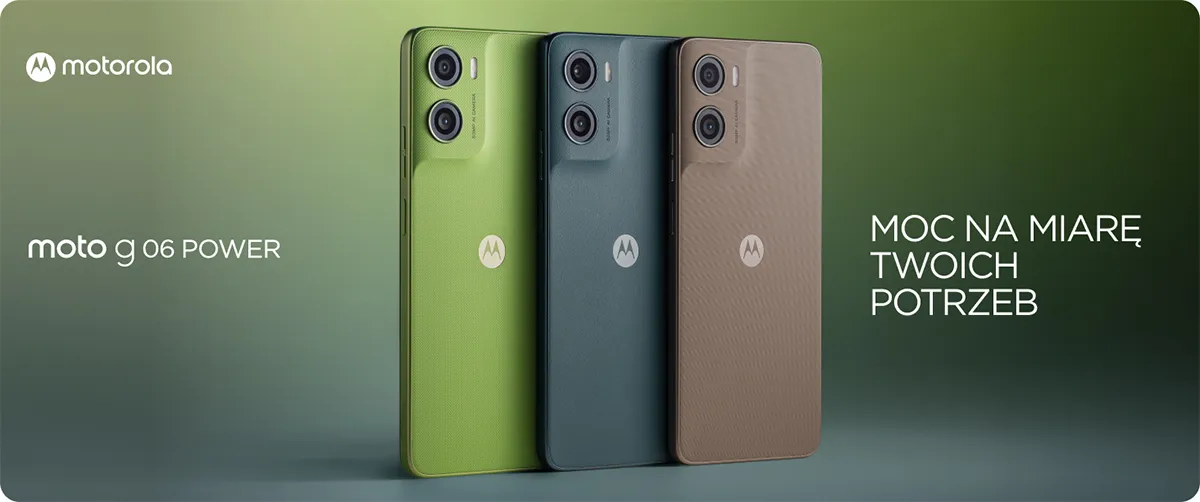 Smartfony Motorola moto g06 POWER w trzech kolorach: zielonym, niebieskim i brązowym