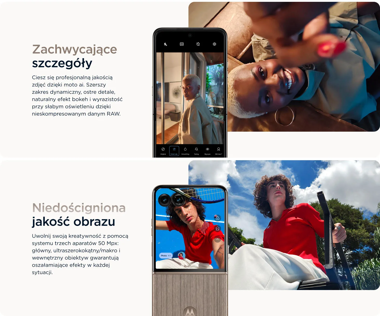 System trzech aparatów: aparat główny, ultraszerokokątny/makro, wewnętrzny