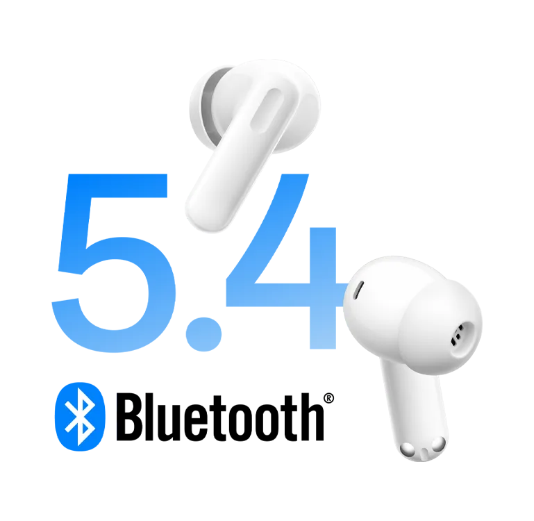 Białe słuchawki OPPO na tle napisu „Bluetooth 5.4”
