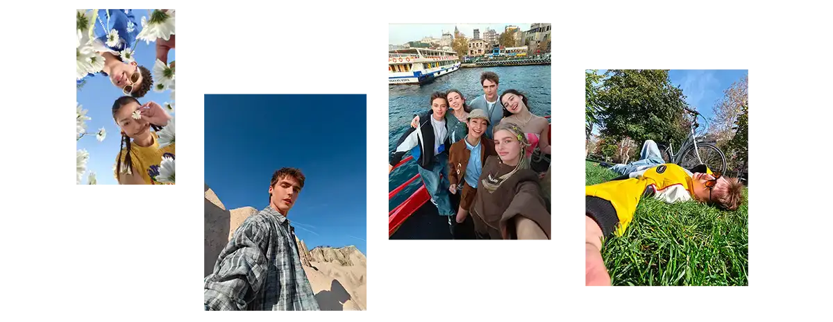 Cztery zdjęcia selfie zrobione przez różne osoby z użyciem różnych trybów fotografowania