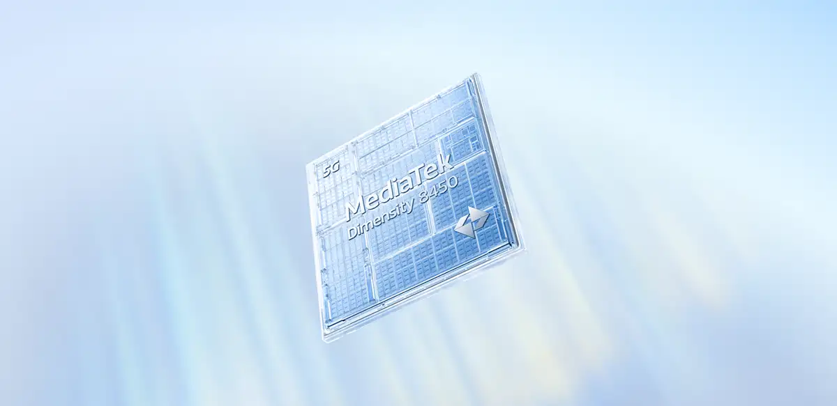 Chip mediatek unoszący się na błękitnym tle