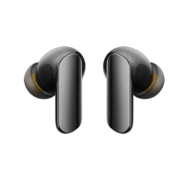 Czarne słuchawki realme Buds Air7 Pro w parze, tryb niskiego opóźnienia 45 ms dla graczy