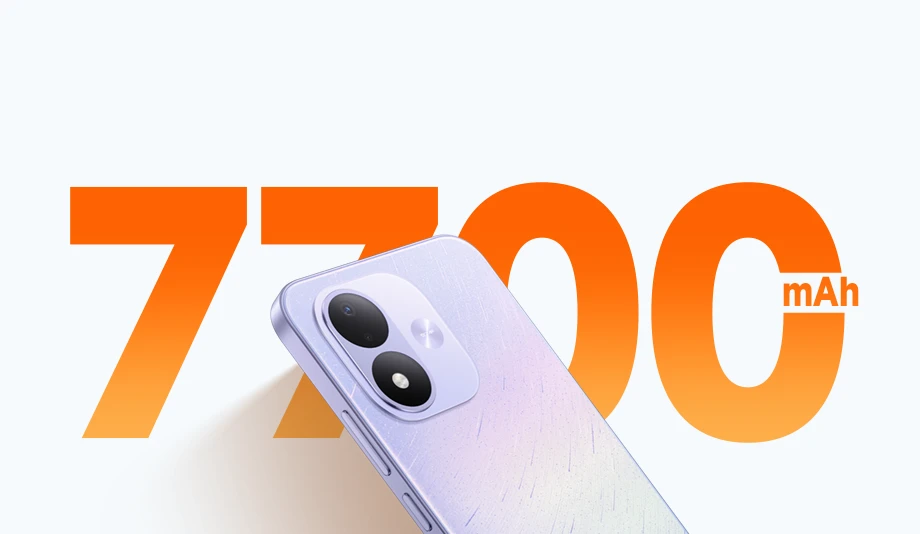 REDMI Note 17 w fioletowym kolorze na tle informacji o baterii o pojemności 7700 mAh