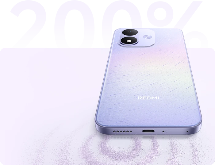 REDMI Note 17 na tle oznaczenia 200%, prezentacja zwiększonej głośności dźwięku