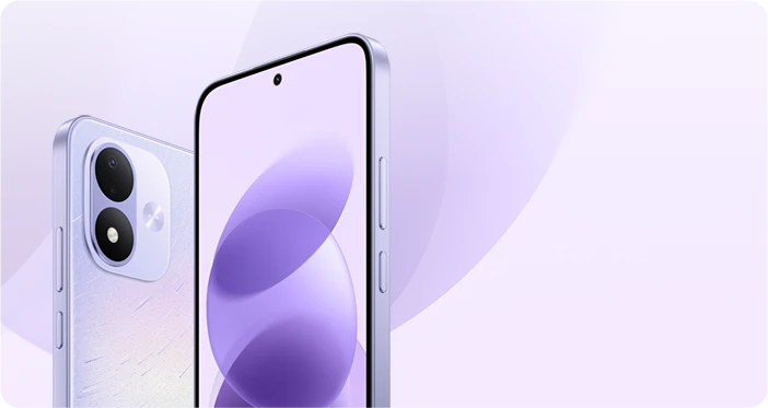 Telefon REDMI Note 17 pokazany z przodu i z tyłu, z fioletową obudową i podwójnym aparatem