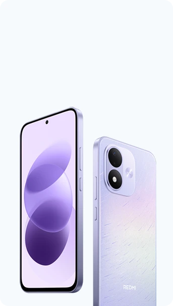 REDMI Note 17 pokazany z przodu i z tyłu, z fioletową obudową i podwójnym aparatem