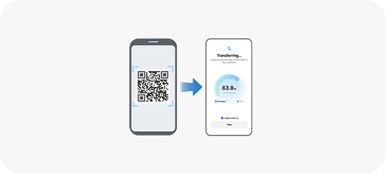 Przenoszenie danych na telefon Galaxy po zeskanowaniu kodu QR. Przenoszenie danych na telefon Galaxy po zeskanowaniu kodu QR.