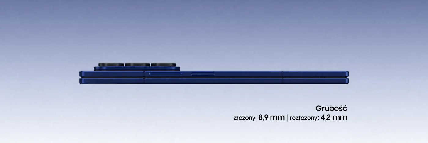 Galaxy Z Fold7 widziane jest poziomo z boku. Światło przebija się przez szczelinę w miejscu złożenia urządzenia, które obraca się i otwiera, ukazując rozległy ekran główny. Urządzenie ponownie obraca się do pozycji poziomej i zamyka. Galaxy Z Fold7 widziane jest poziomo z boku. Światło przebija się przez szczelinę w miejscu złożenia urządzenia, które obraca się i otwiera, ukazując rozległy ekran główny. Urządzenie ponownie obraca się do pozycji poziomej i zamyka.
