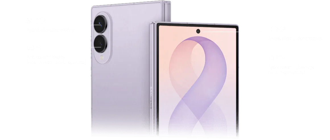 Galaxy Z Fold8 z aparatami 50 MP i 10 MP z przodu oraz z tyłu.