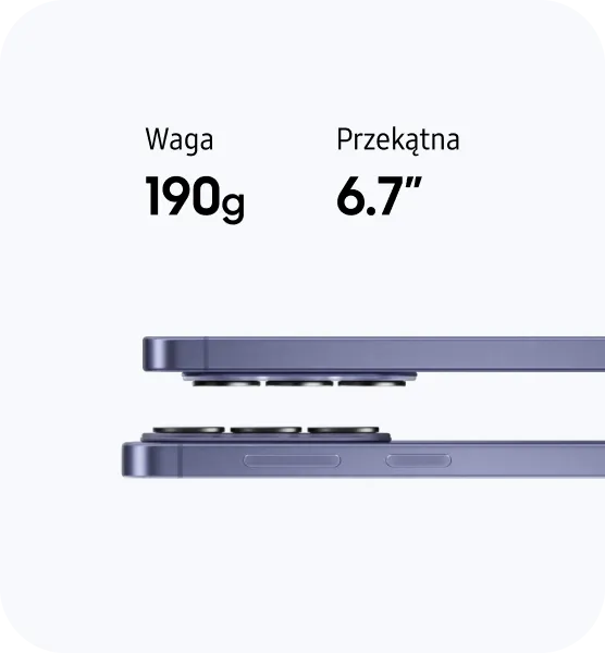 Przedstawienie cech fizycznych telefonów takich jak 190 g wagi oraz przekątna ekranu 6,7"