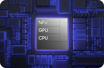Grafika procesora z oznaczeniami NPU, GPU i CPU symbolizująca wydajność.