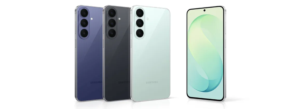 Telefony Samsung Galaxy S26 FE w różnej kolorystyce.