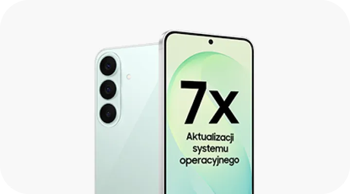 Galaxy S26 FE z informacją o siedmiu aktualizacjach systemu operacyjnego i zabezpieczeń.