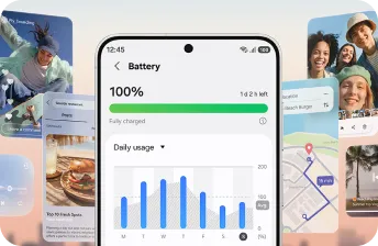 Ekran Galaxy pokazuje baterię naładowaną do 100% i wykres zużycia energii.