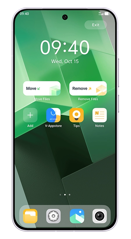 grafika przedstawiająca smartfon vivo x300 fe który pozwala zachować prywatność poprzez izolację plików, zdjęć i aplikacji od przestrzeni głównej