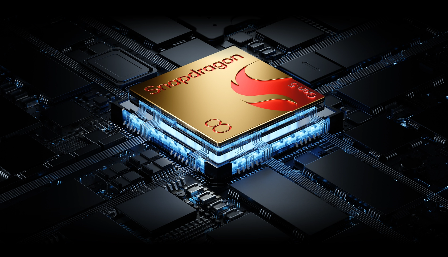 grafika przedstawiająca chip Snapdragon 8 Gen 5, symbolizująca wydajność i nowoczesną technologię