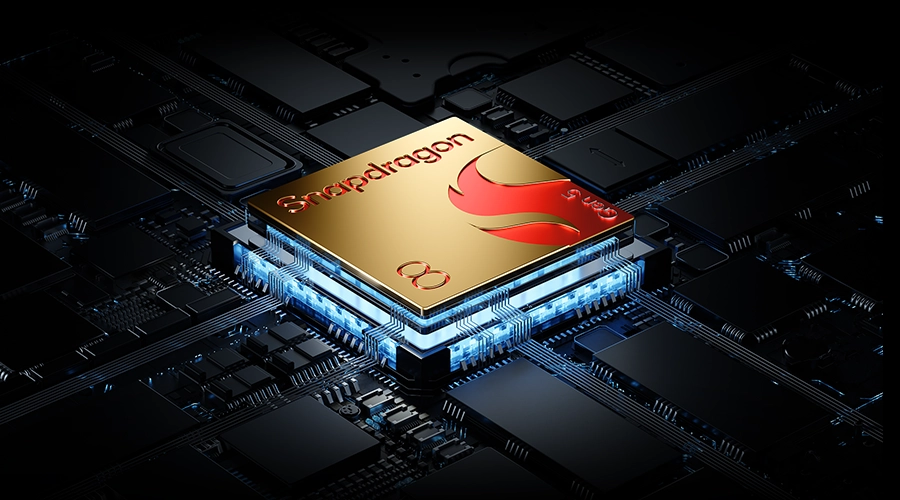 grafika przedstawiająca chip Snapdragon 8 Gen 5, symbolizująca wydajność i nowoczesną technologię