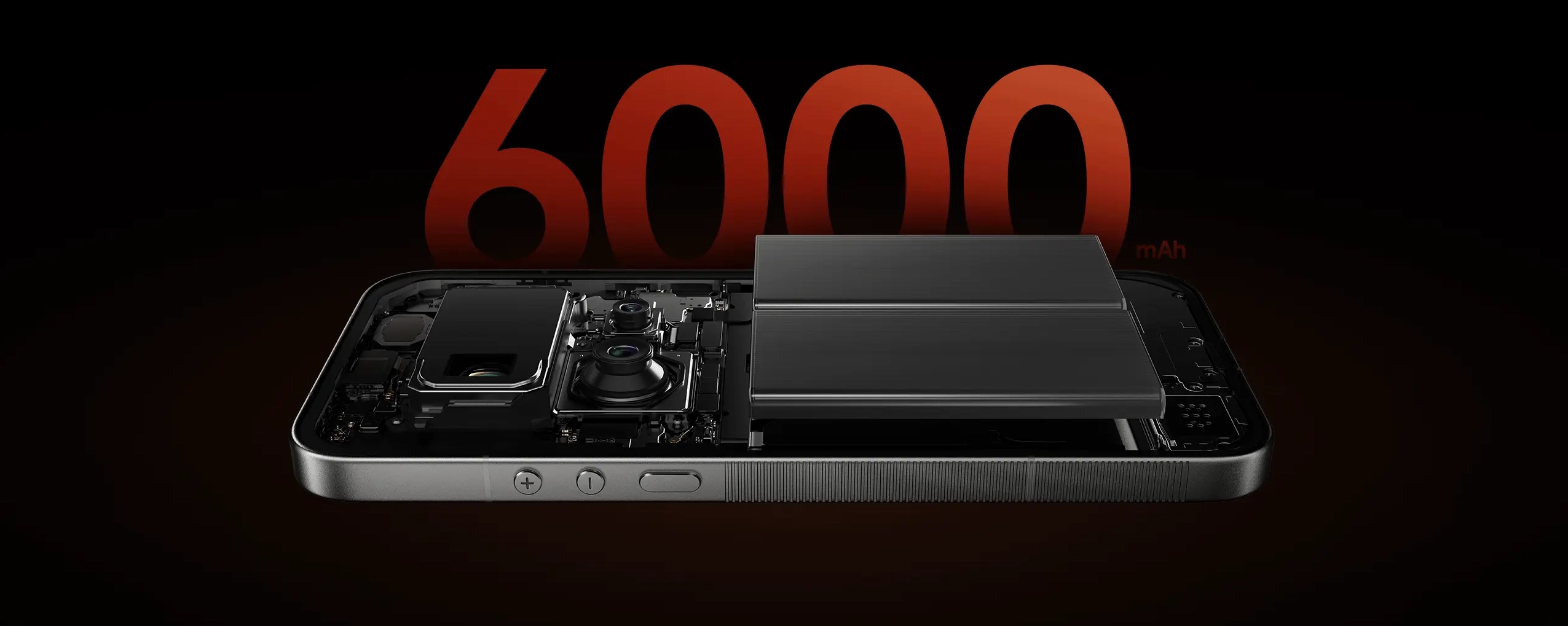 Wnętrze smartfona Xiaomi z widoczną baterią 6000 mAh i komponentami urządzenia